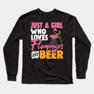 Womens Flamingo product I Just A Girl Who Loves Flamingos And Beer Long Sleeve T-Shirt